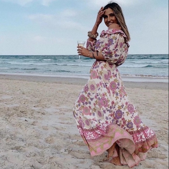 Waverly Floral Gypsy Bohemian Off Shoulder Blouse & Maxi Ruffle Skirt Set - Picture 10 of 13